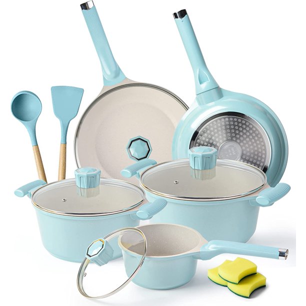 Caannasweis 11 Pieces Pots and Pans Granite Stone Cookware Set Non