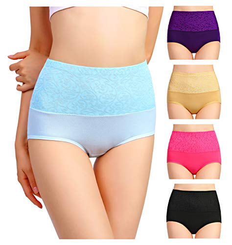 Hcaixing Womens High Waist Cotton Briefs Underwear Tummy Control C-Section Recovery Soft Stretch Panties 5 Pack