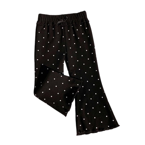Girls Polka Dots Flare Pants Spring Summer Bow Elastic High Waist Wide Leg Bell Bottom Sweatpants with Ruffle Hem Kids