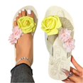 thumbnail image 6 of IEMIEMIEM Women's Platform Flip Flops Floral Wedge Sandals Comfortable Soft Cushion Slip on Summer Beach Vacation Thong Indoor Outdoor Walking Shoes Beige 7 Wide, 6 of 6