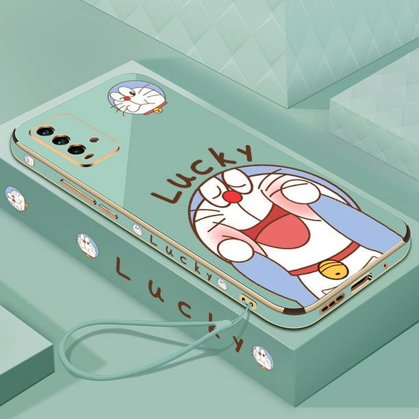 OPPO A55 4G A54 4G A53 A31 2020 A52 A92 A16 A16K A15 A15S Lucky Doraemon Chapado Suave Concha Borde Cuadrado Exquisita Cubierta De