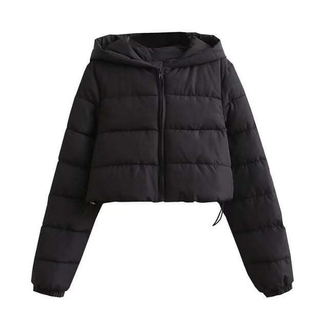 Manteau Court Matelassé pour Femmes Hiver Chaud à Capuche avec Fermeture Éclair Vestes Matelassées Tendance Épaissies avec Poches