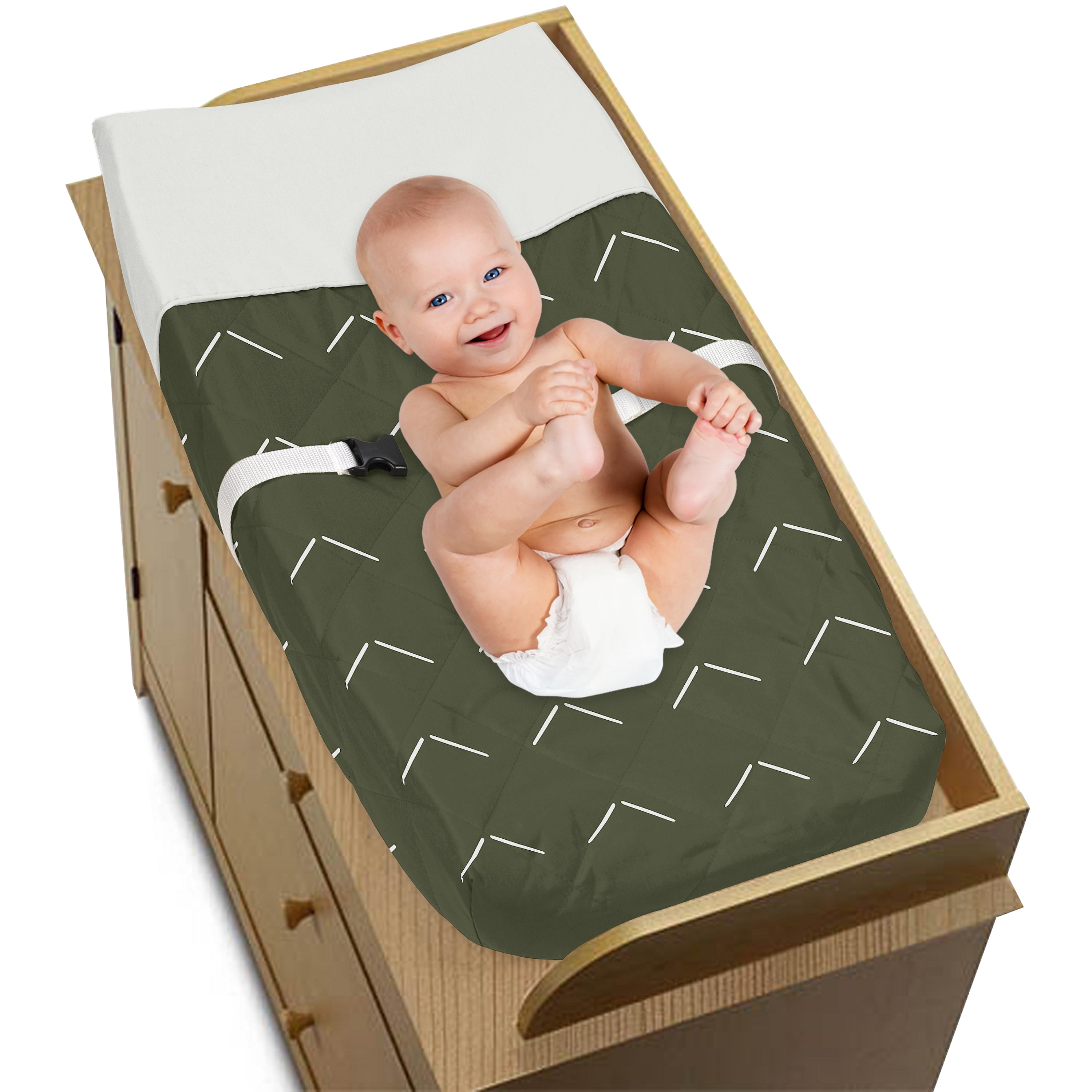 Sweet Jojo Designs Diamond Tuft Dark Green and Ivory Changing Pad Cover