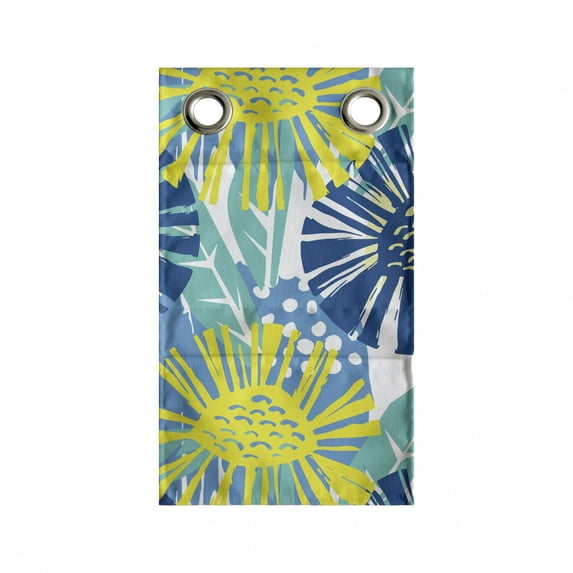 Floral Hanging Pocket Organizer, Doodle Style Flower Motifs in Paintbrush Streaks and Dots, Printed Polyester Storage Bag with Pockets, 9" x 27", Dark Sky Blue Turquoise