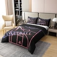 thumbnail image 2 of 100% Natural Cotton Basketball Bedding Set King Size Basketball Court Duvet Cover Teens Gaming Sports Comforter Cover Sports Theme Bed Set Reversible, Black, 2 of 6
