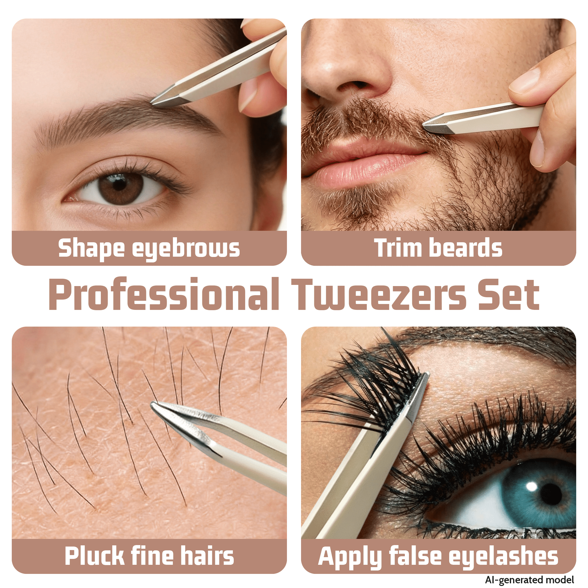 2-Pack Tweezers for Eyebrows, Facial Hair, Ingrown Hair Removal, Slant and Point Tip Tweezer Set for Women and Men, Professional Stainless Steel Precision Eyebrow Plucking Grooming with Case