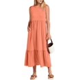 thumbnail image 2 of Women Summer Casual Sleeveless Crewneck Sundress Aline Flowy Tiered Maxi Long Beach Dress Tangerine Color S, 2 of 8