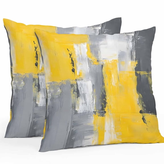 Gray Black Yellow Oil Painting Outdoor Pillow Covers Pack of 2 Abstract Art Waterproof Throw Pillow Covers Decorative Cushion Cases for Patio Garden Tent Balcony Couch 24x24 inch