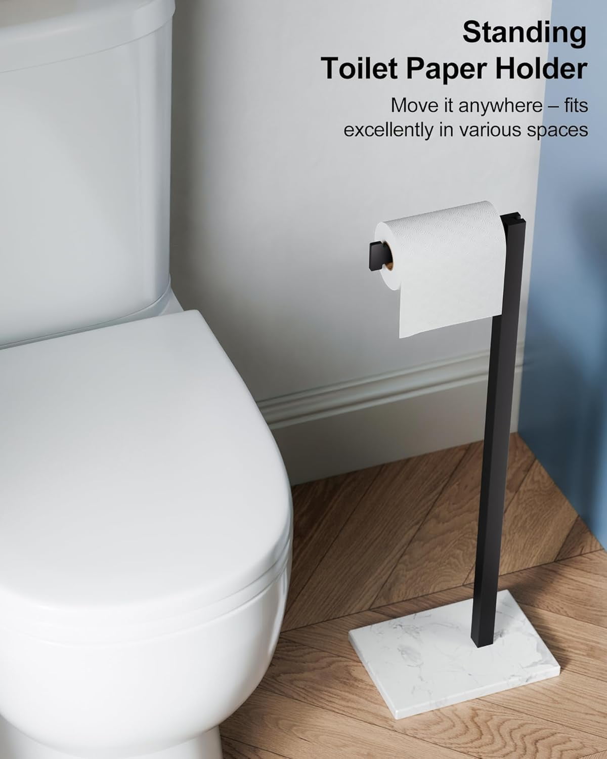 Free Standing Toilet Paper Holder Stand Matte Black SUS 304 Stainless Steel Rustproof 22 Inch Rotating Bathroom Tissue Roll Holder for 4 Rolls with Marble Base