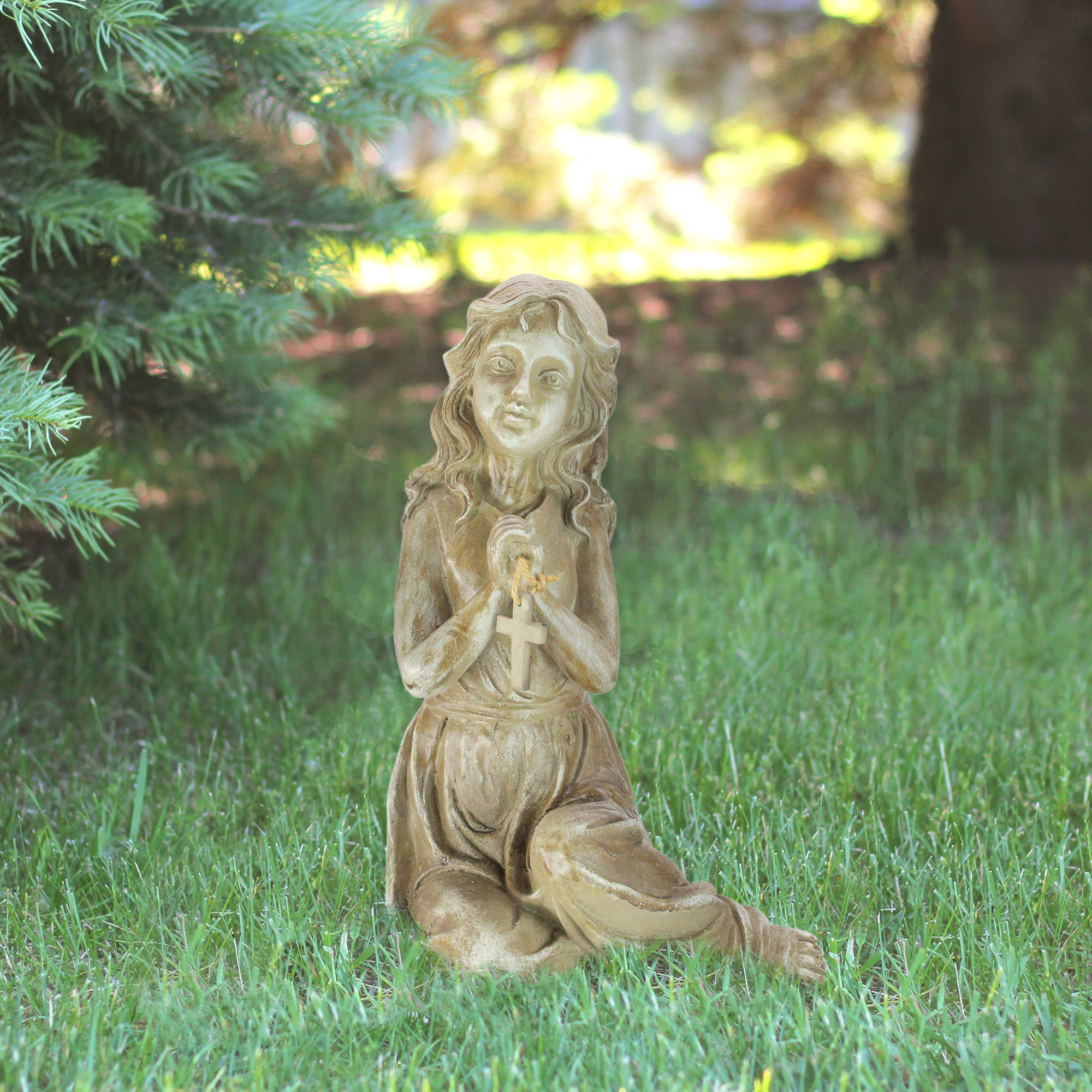 Northlight 14.5" Sitting Angel with Cross Garden Statue Outdoor Decoration - Brown - image 3 of 3