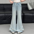thumbnail image 2 of UAYOTSE Girls Flare Jeans with Lace Trim Hem Wide Leg Denim Pants Elastic Waist Kids Back to School Sweet Fall,Sizes 14 Years, 2 of 9