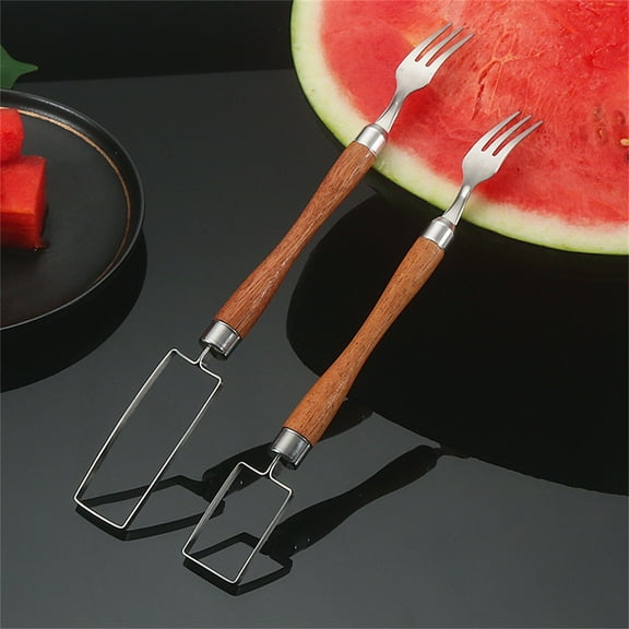 Watermelon Cutter 2-in-1 Stainless Steel Slicer and Fork Tool with Non-slip Grip, Easy Push Design for Quick Cubes, Perfect for Summer Parties, Family Gatherings, and Outdoor Camping Trips
