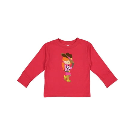 

Inktastic Cowboy Girl Girl With Cowboy Hat Orange Hair Gift Toddler Toddler Girl Long Sleeve T-Shirt