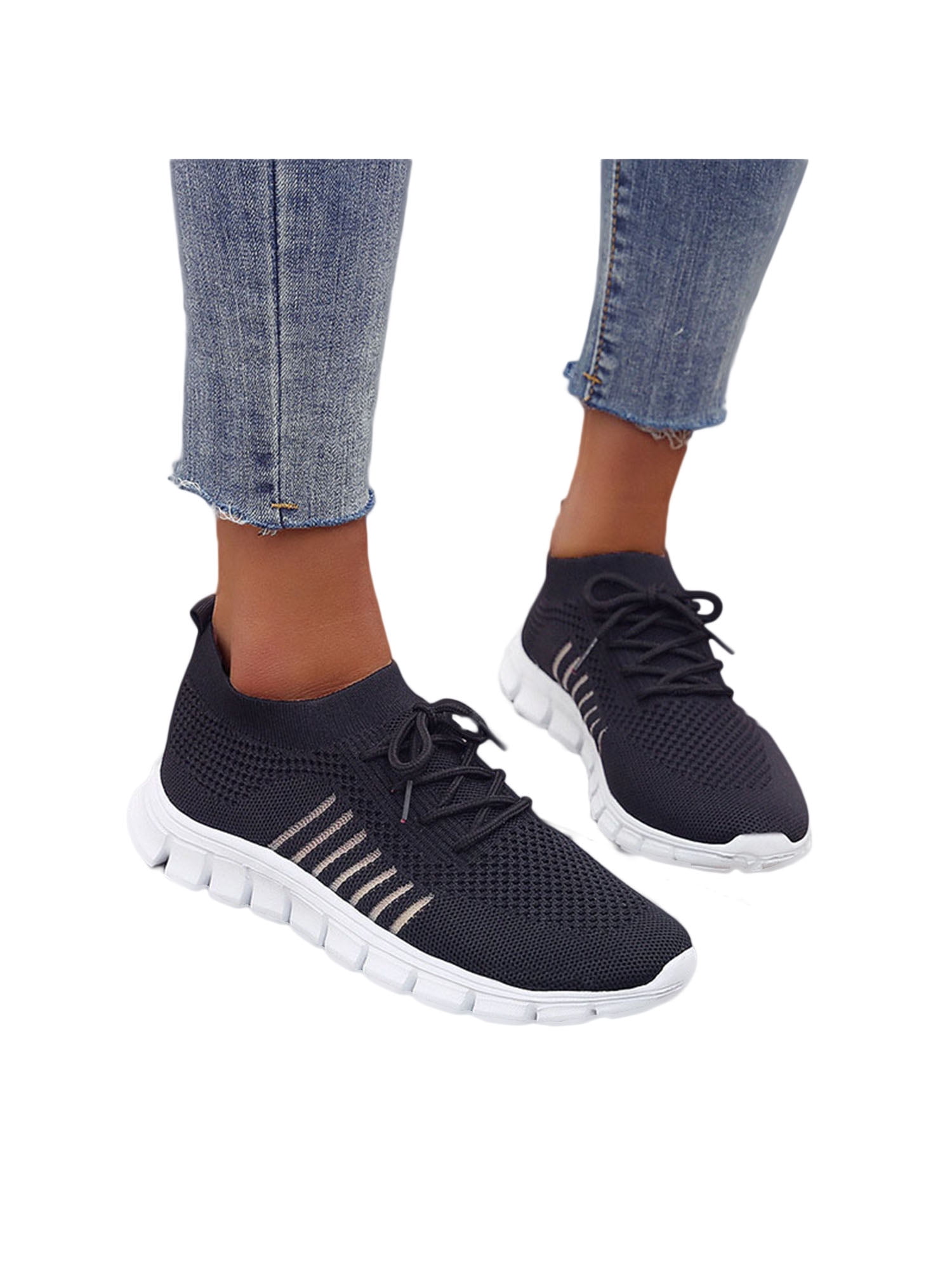 New Women Lace Up Comfy Running Sneakers Breathable Mesh Casual Athletic Shoes 