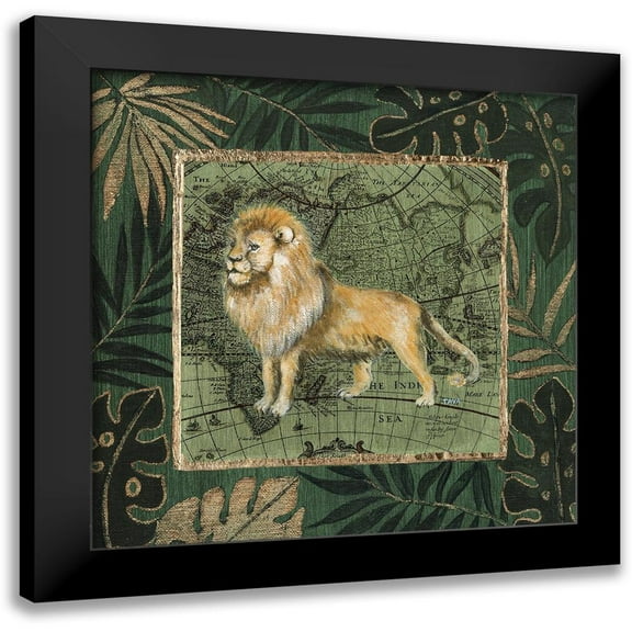 Tava Studios 12x12 Black Modern Framed Museum Art Print Titled - Jungle Lion