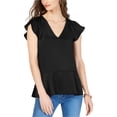 thumbnail image 1 of Michael Kors Blusa con volantes y mangas onduladas para mujer, negro, XS, 1 of 1