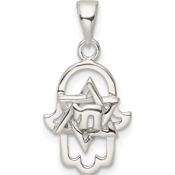Sterling Silver Polished Chai In Star Of David Hamsa Pendant (23.72 X 11.77) Made India -Jewelry By Sweet Pea