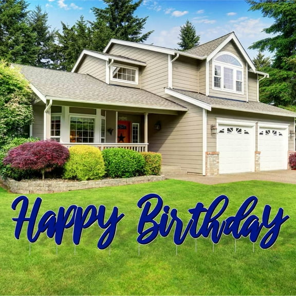 Blue Cursive Happy Birthday Quick Set Yard Card Letters