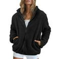 thumbnail image 2 of Uooqdmx Fleece Jacket Women, Sherpa Jacket Women, Zip Up Jackets for Women, Fuzzy Winter Warm Zip Up Soft Outerwear, Teddy Jacket Women, Black XXL, 2 of 8
