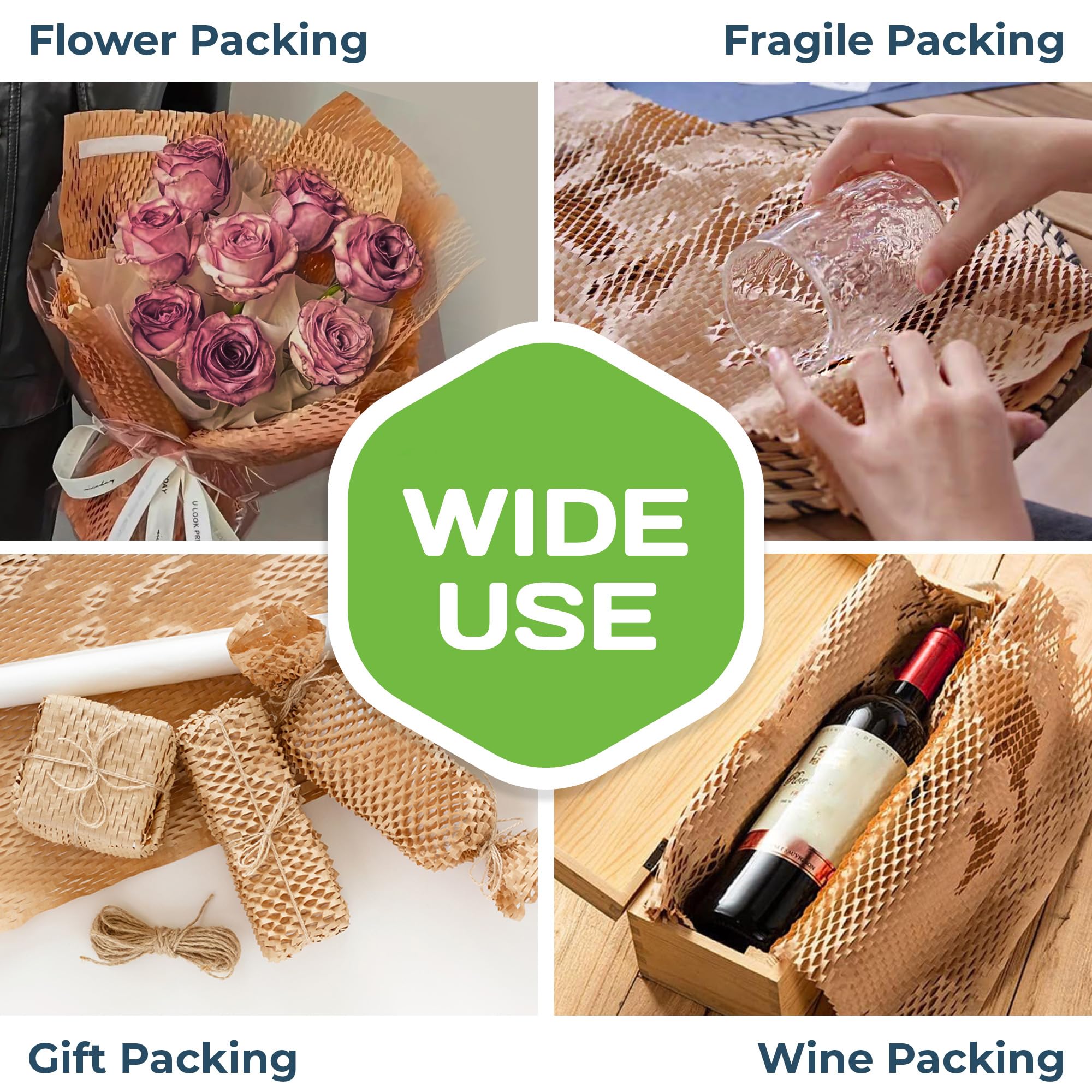 HexcelPack HexcelWrap Mini - Honeycomb Packing Paper, Eco-Friendly, Sustainable Paper Bubble Wrap for Shipping & Moving, Cushioned Packing Material in Easy Self-Dispenser Box - White, 12" x 1400'