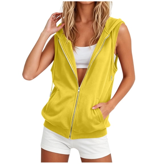Posijego Women's Zip up Hoodie Sleeveless Tank Tops Athletic Workout Yoga Running Tanks Summer Casual Shirts with Pockets