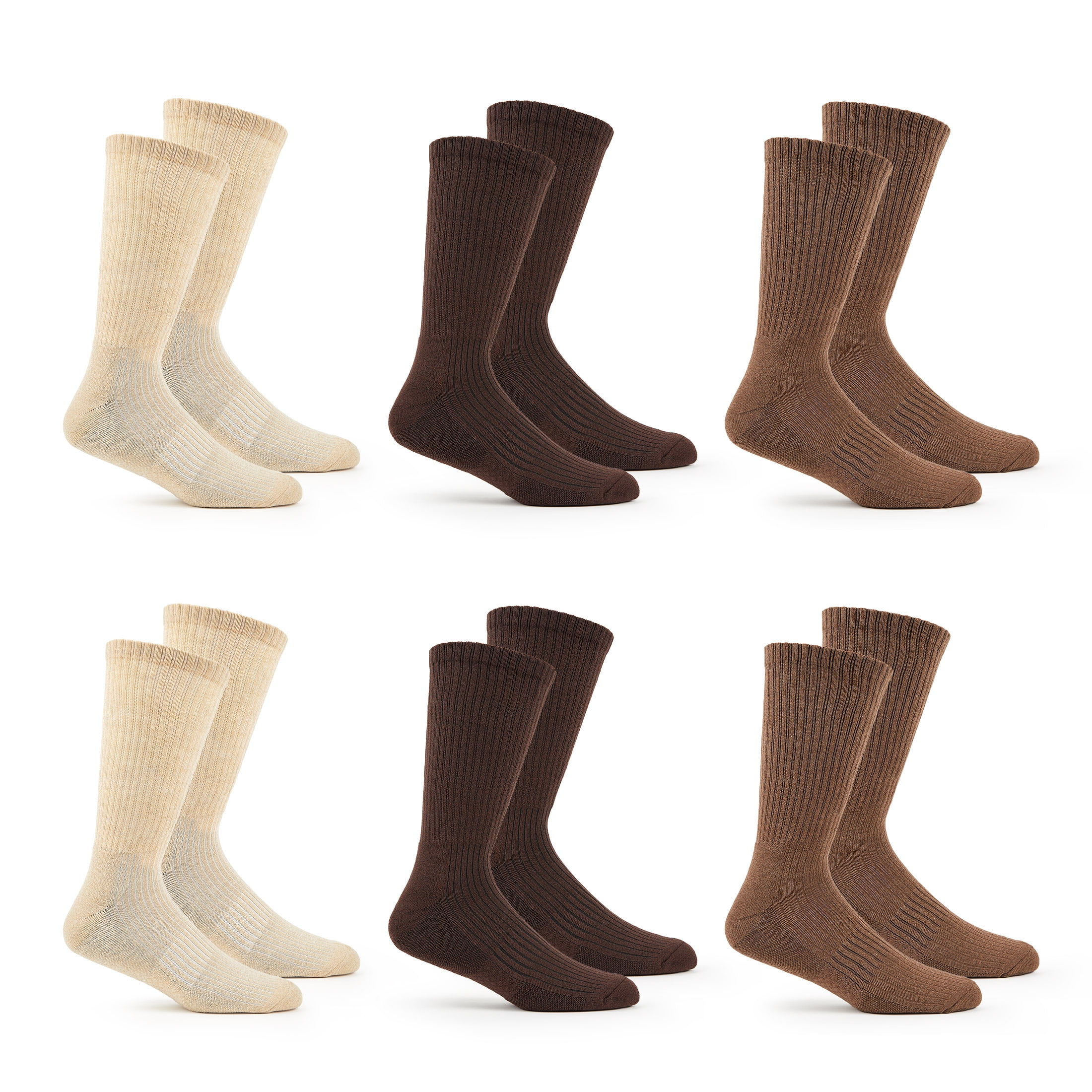 Fruit of the Loom Men's All Day Comfort Casual Crew Socks, Sizes 12-15, Brown (6-Pack)