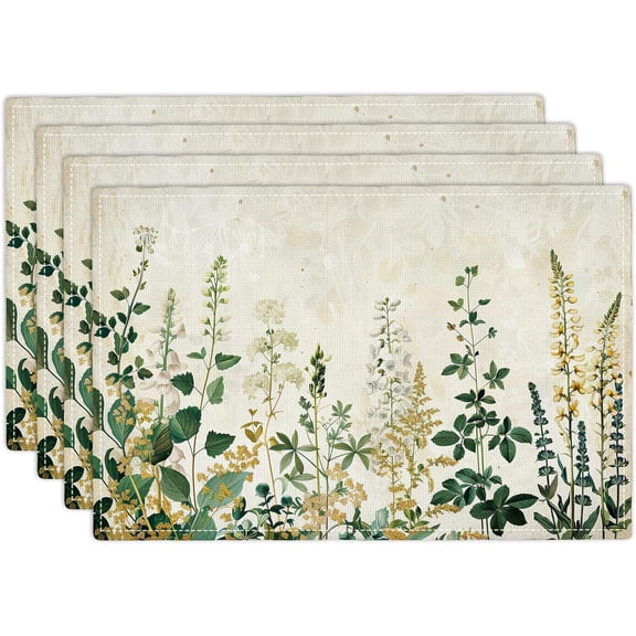 Fykuq Floral Placemats Set of 4 Flower Wildflower Vintage Rustic Table Mats Washable Place Mats for Home Party Indoor Kitchen Dining Table Decoration 12x18 Inch
