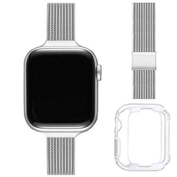WFEAGL WFEAGL Slim Apple Watch Bandtainless Steel Strap Replacement 42mm 44mm 45mm Silver