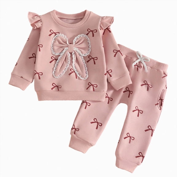 CAUYDY 12 18 24 Months 3T 4T 5T Baby Girl Fall Winter Clothes Preemie Long Sleeve Pullover Pants 2Pcs Cute Set Toddler Outfits Sizes 2-3 Years,Pink