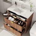 thumbnail image 3 of Modern Fluted Bathroom Vanity with Basin – Freestanding Bath Cabinet, 2 Drawers & Turn over-Down Drawer, Easy to Assemble & Clean, Single Basin Vanity Set, Walnut, 30 Inches, 3 of 9
