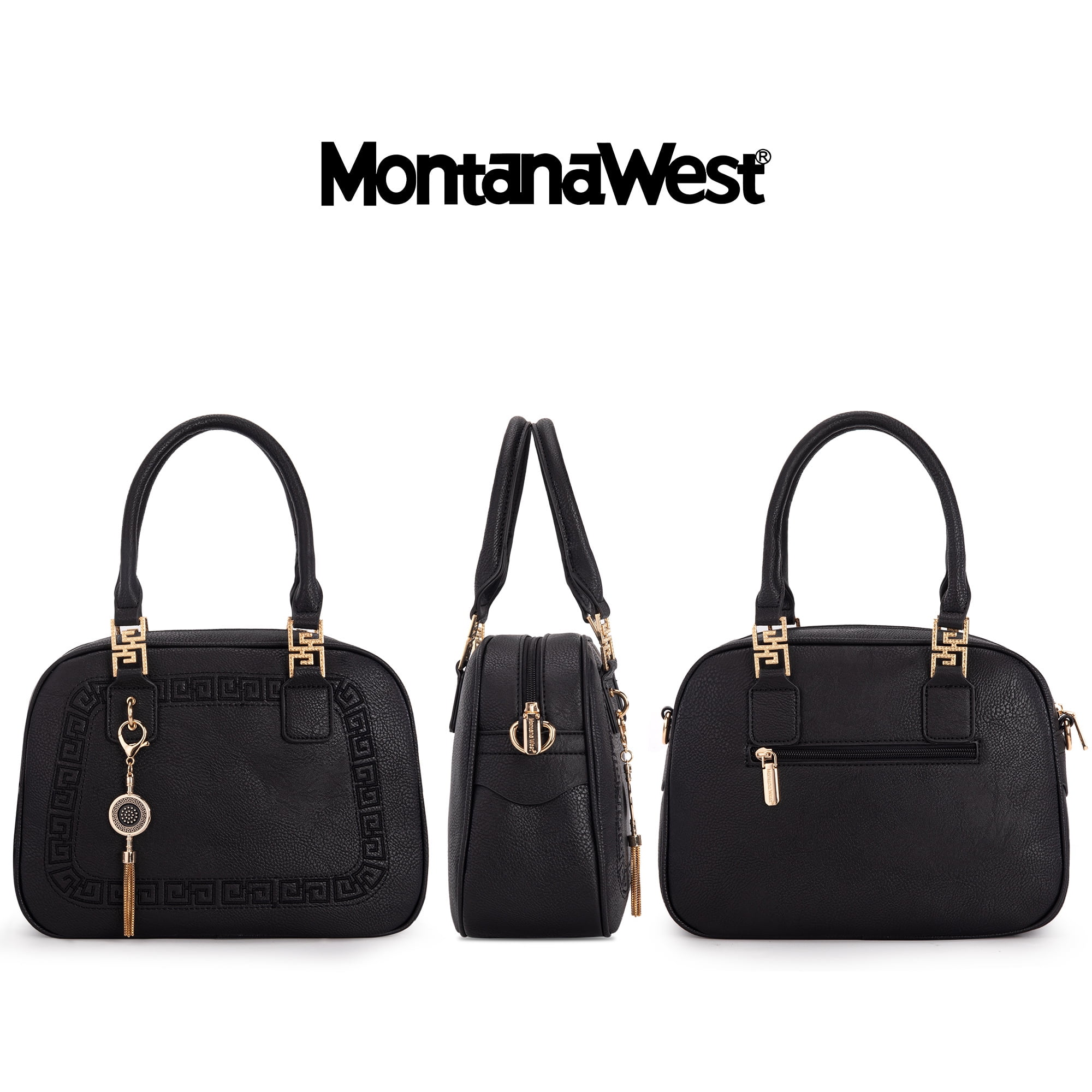 Montana West Small Top Handle Purse for Women Crossbody Satchel Handbag Barrel Bag, Black