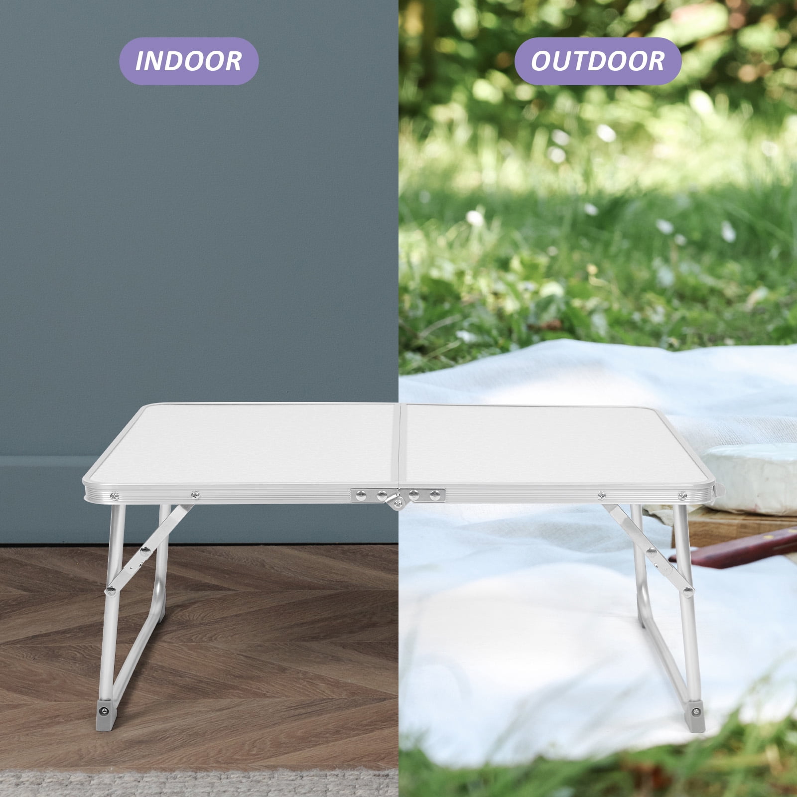 23.62*11.81in Low Folding Table Folding White Table Versatile Space Saving Design Easy to Store Lightweight Durable Indoor Outdoor Use Ideal for Picnics Camping and Small Spaces