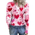 thumbnail image 6 of Valentine's Day T-Shirt for Women Long Sleeve Crewneck Heart Pattern Stretch Rib Knit Slim Fit Basic Tees 2026 Casual Outfits Pink M, 6 of 6
