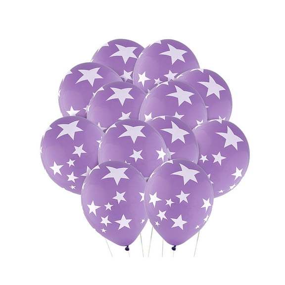 Latex Balloons Purple with White Stars 11" Bulk 144 Pc
