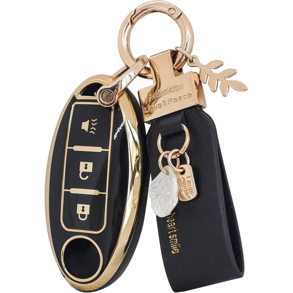 Key Fob Cover Compatible with Nissan Altima Rogue Murano Pathfinder 5 Button TPU Bling Smart Key Keychain Case Holder Protector,1,Black