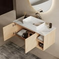 thumbnail image 6 of 36" Wall Mounted Bathroom Vanity with Sink, Floating Bathroom Sink Cabinet with White Sintered Stone Top, Modern Bathroom Vanity with Cabinet and Open Shelf, Ceramic Basin, Light Wood, 6 of 6