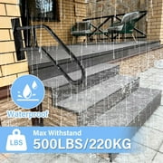 2-Pack WAASOSCON Metal Outdoor Step Handrails, U-Shaped Safety Grab Bar for Elderly & Kids, Easy Install Black Hand Railings for Concrete/Wooden Stairs