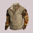 thumbnail image 2 of Men's Retro Western Sweatshirt - Zip-up Lapel with Personalized Print,L,Khaki, 2 of 4