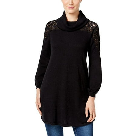 Style&Co Petite Cowl-Neck Lace Sweater Deep Black