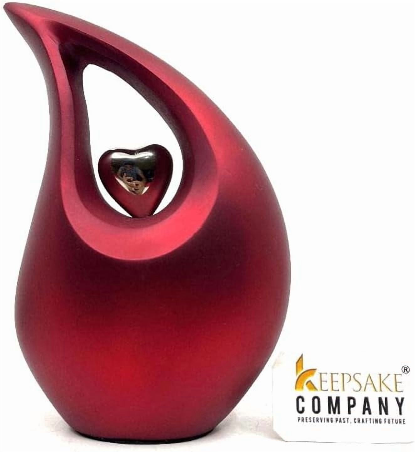 Red Tear Drop Medium Size Urns for Human Ashes with Silver Heart (6 Inch Height) - Unique Medium Urn - Decorative Urns - Cremation Urn - Burial Urns - Keepsake Urn - Funeral Urn - Small Pet Urns