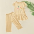 thumbnail image 6 of Piuwrlz Kids Short Sets Boys Girls Summer Outfit Set Printed Round Neck Tight T-Shirt and Shorts Set Khaki Size 4 Years, 6 of 6