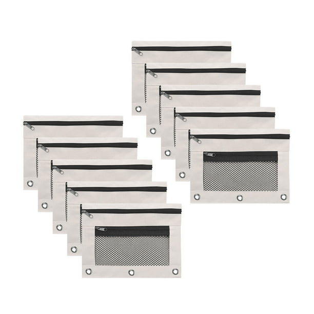 Carpeta de tela con ojales B5, 10 unidades, bolsa para documentos de oficina con cremallera, estuche para bolígrafos, diseño de tres agujeros para organizar documentos y guardar útiles
