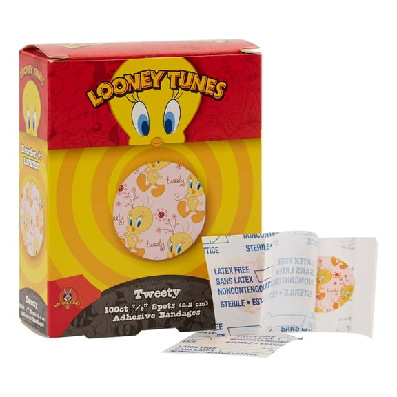 Looney Tunes Kid Design (Tweety) Plastic Adhesive Spot Bandage Sterile 7/8" Diam. 100 per Box