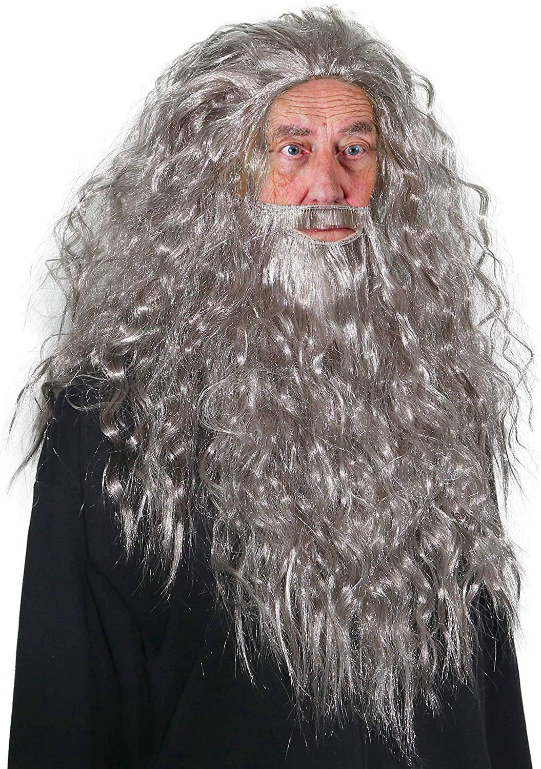 Skeleteen Grey Wig and Beard Long Gray Wizard Wig and Beard Costume