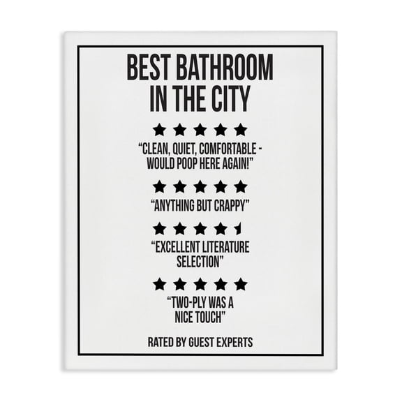 Stupell Industries Eclectic Five Star Bathroom Funny Word Black And White Design Canvas Art, 16 x 20, by Lil' Rue