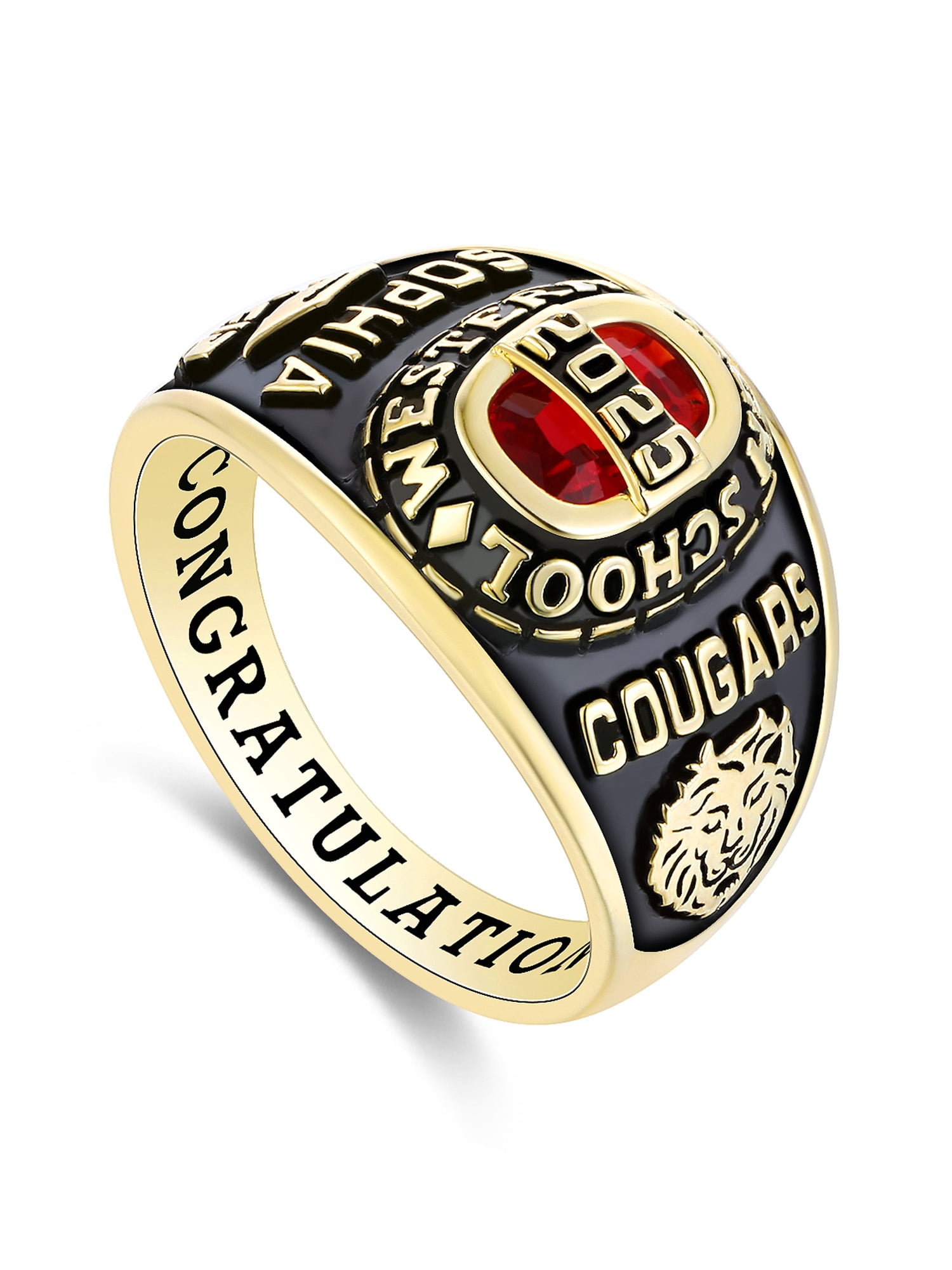 Mementos USA Custom 10kt Yellow Gold Class Rings for Women High School and College-Royal