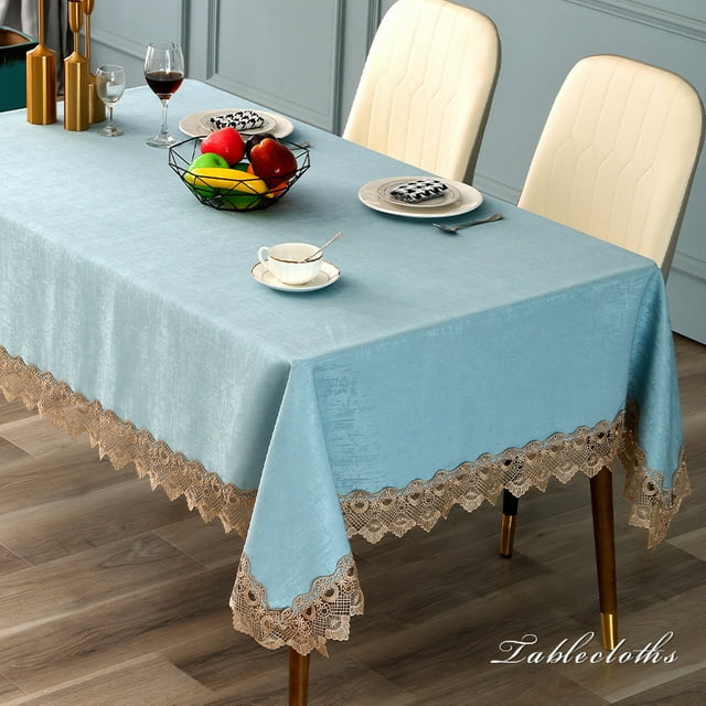 MAWCLOS Table Cloths Washable Tablecloths Covers Lace Tablecloth Home Decor Vintage Embroidered Polyester Waterproof Light Blue 55"x 71"/ 140cm*180cm