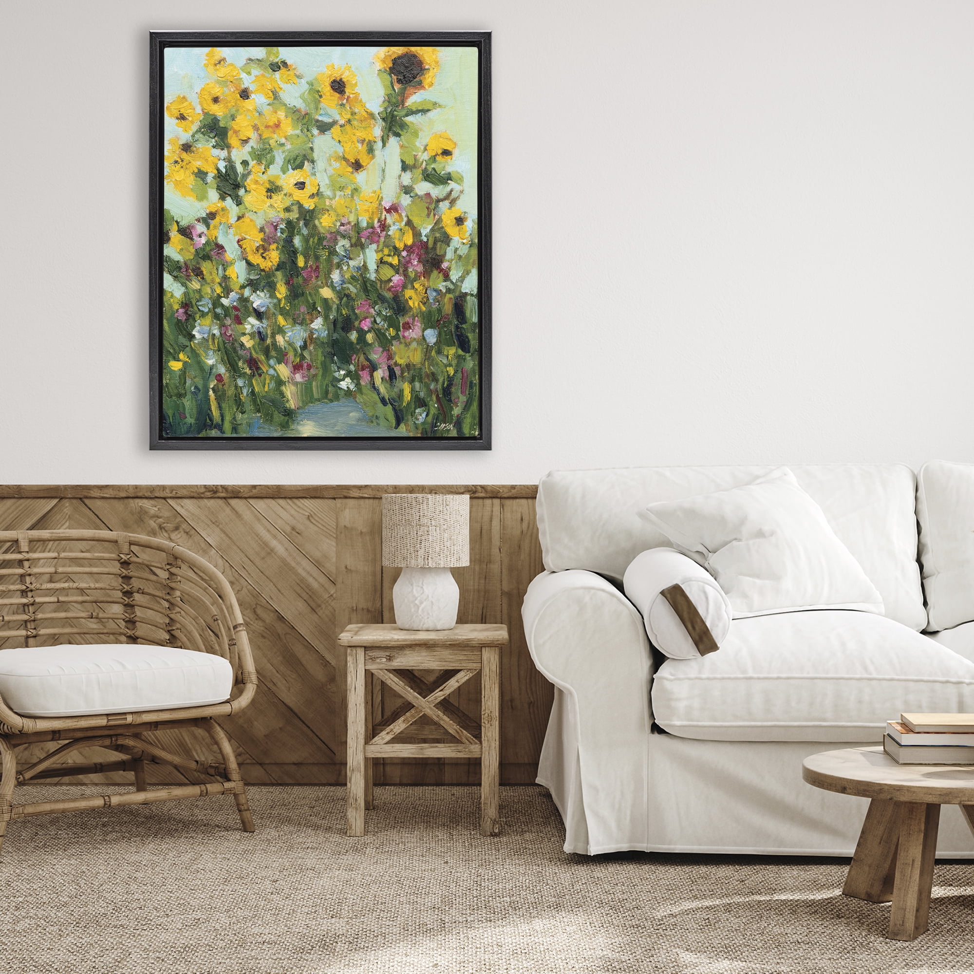 Stupell Industries Sunlit Sunflowers in Garden Black Framed Floater Canvas Wall Art, design by Carson Overstreet