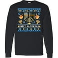 thumbnail image 3 of Inktastic Happy Hanukkah Sweater Style Design with Menorah and Dreidel Long Sleeve T-Shirt, 3 of 5