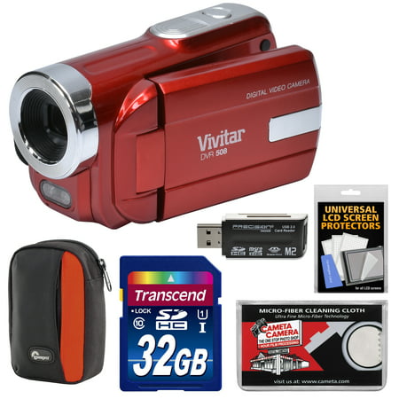 Vivitar DVR-508 HD Digital Video Camera Camcorder (Red) with 32GB Card + Case +